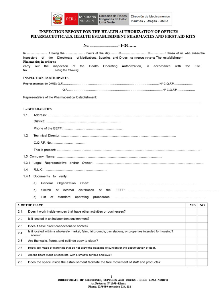 Health Authorization Inspection Report | PDF | Pharmacy | Health Sciences