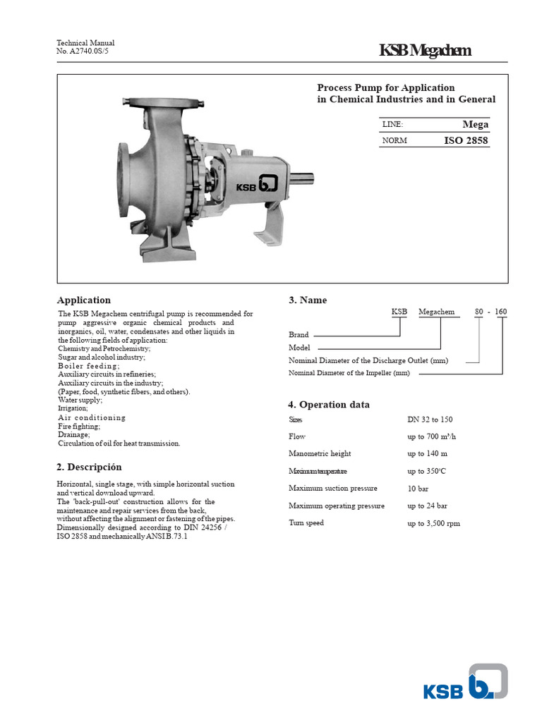KSB Megachem Process Pump Manual | PDF | Pump | Liquids