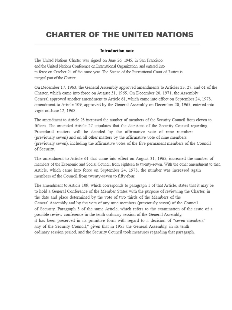 United Nations Charter Overview | PDF | United Nations General Assembly ...