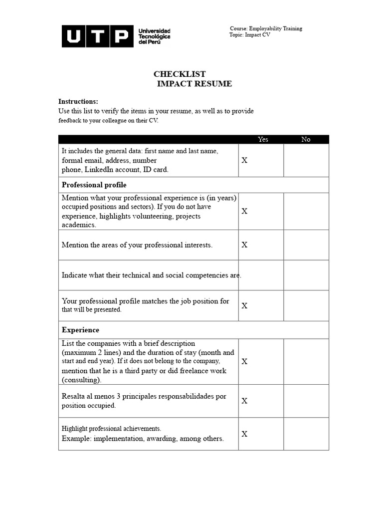 Impact CV Checklist for Job Seekers | PDF | Résumé