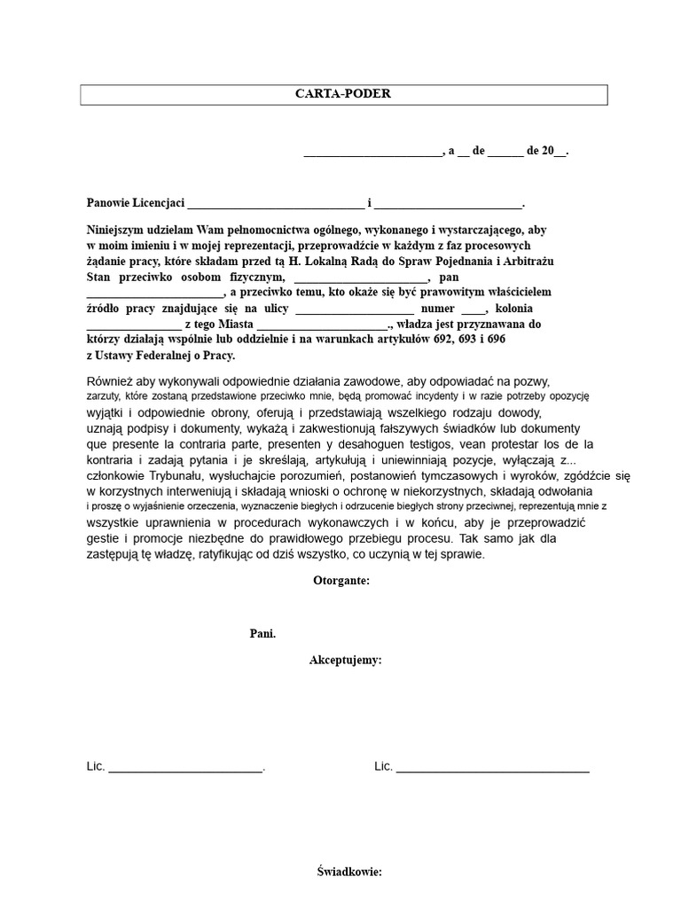 Format Listu Pełnomocnictwa Pracowniczego | PDF