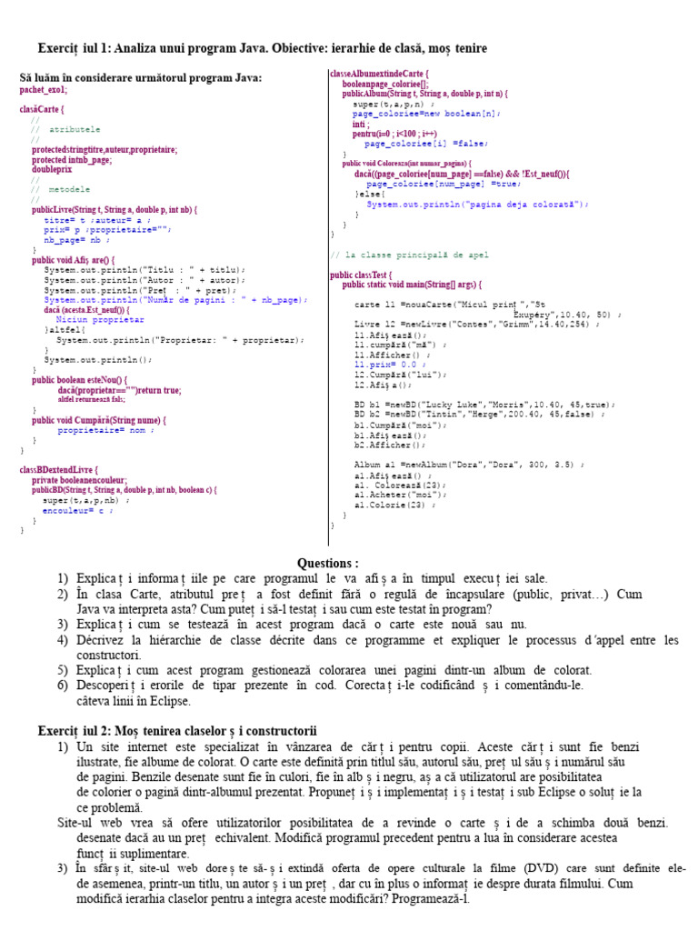 RSI2 TD2 Corectare Java Hereditate | PDF
