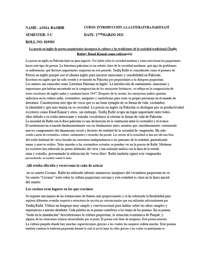 Poesía en inglés de Pakistán: Rafat y Kamal | PDF | Pakistán | Poesía