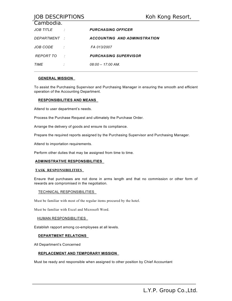 Purchasing Officer Job Description | PDF
