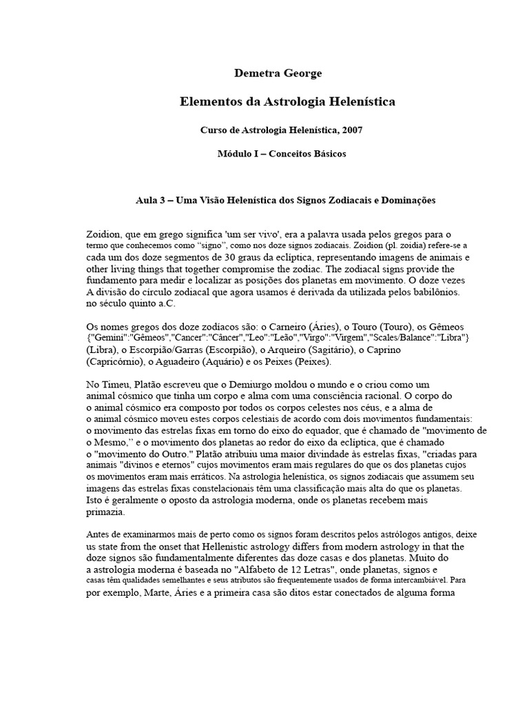 Astrologia Helenística: Signos e Características | PDF | Signo do ...