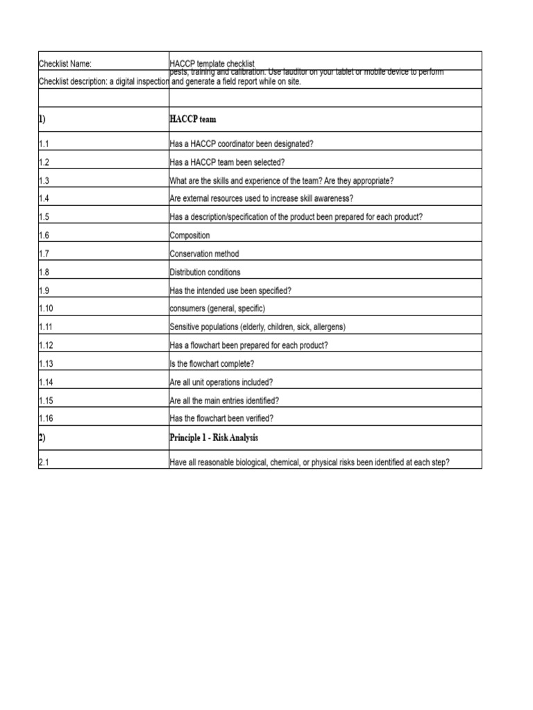 HACCP Compliance Checklist Guide | PDF | Verification And Validation ...