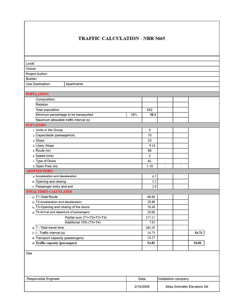 Traffic Calculation for Elevators NBR 5665 | PDF | Elevator | Transport
