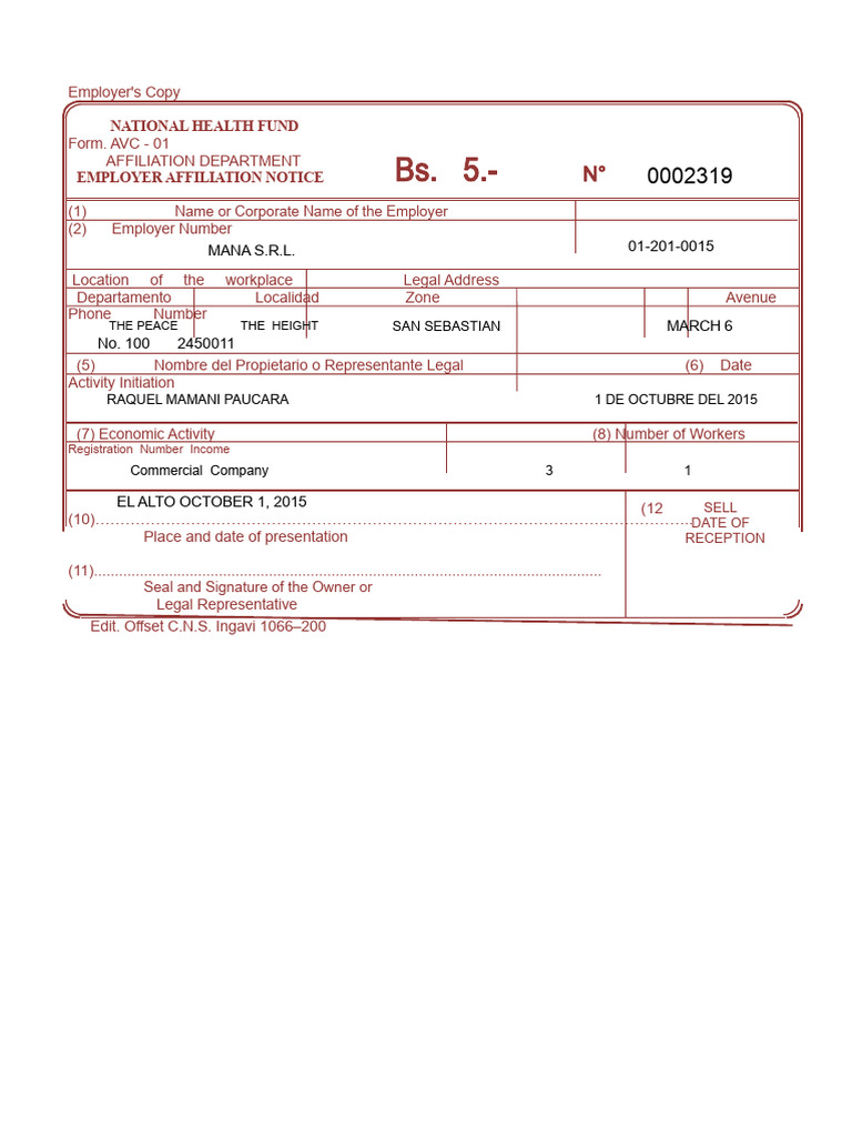 Employer Affiliation Notice Form AVC-01 | PDF