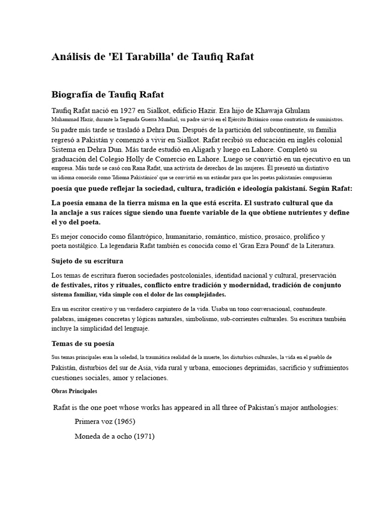 Análisis Del Tarabilla | PDF | Pakistán