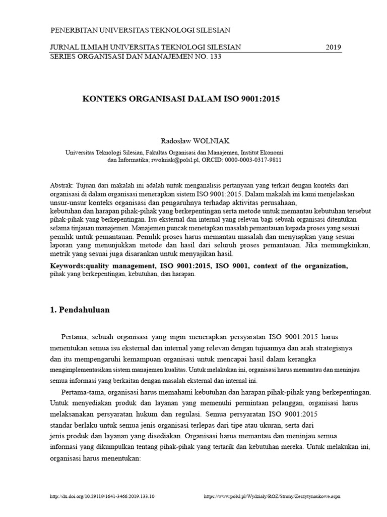 Konteks Organisasi dalam ISO 9001:2015 | PDF