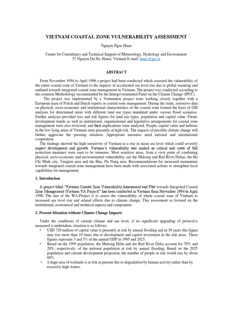 Vietnam Coastal Zone Vulnerability Assessment | PDF | Sea Level Rise ...