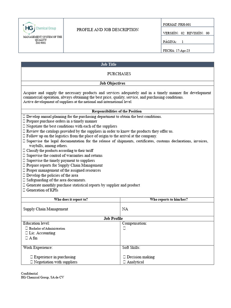 Purchasing Job Profile and Responsibilities | PDF | Supply Chain ...