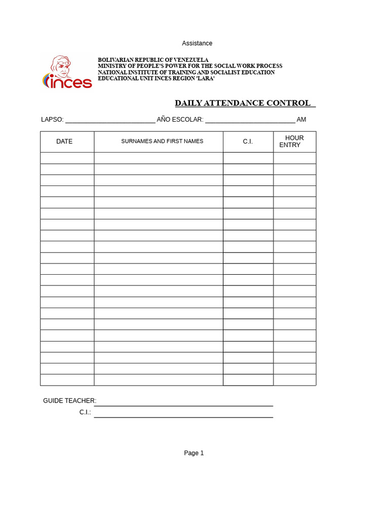 Daily Attendance Control Template | PDF