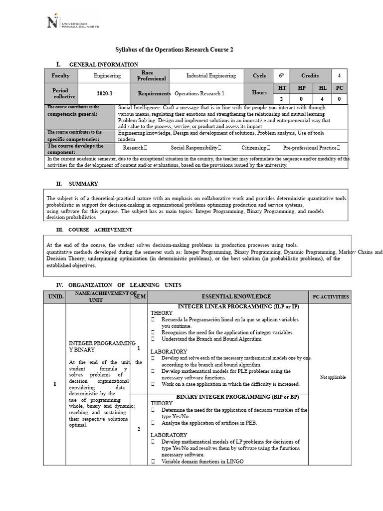 Operations Research Course Syllabus | PDF | Markov Chain | Linear ...