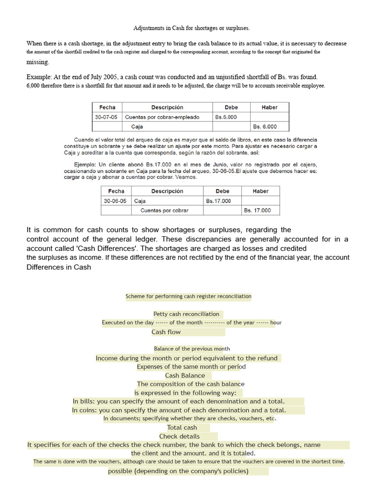 Adjustments in Cash Due To Shortage or Excess | PDF | Cash | Money