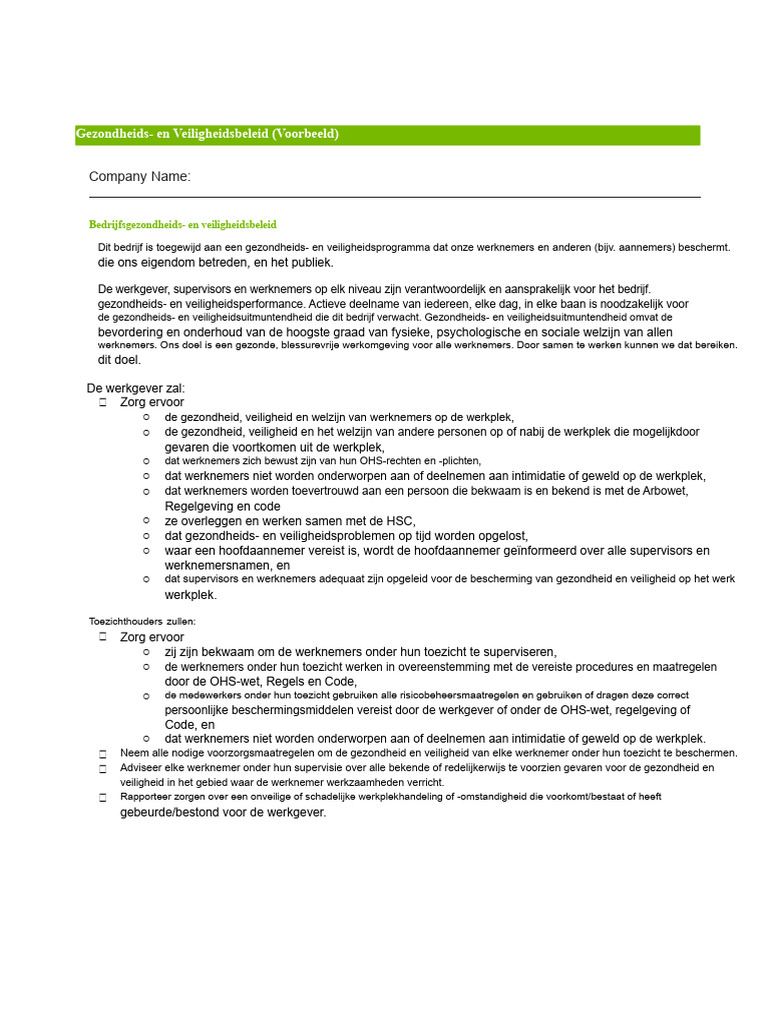 OHS Programma Sjablonen en Voorbeelden | PDF