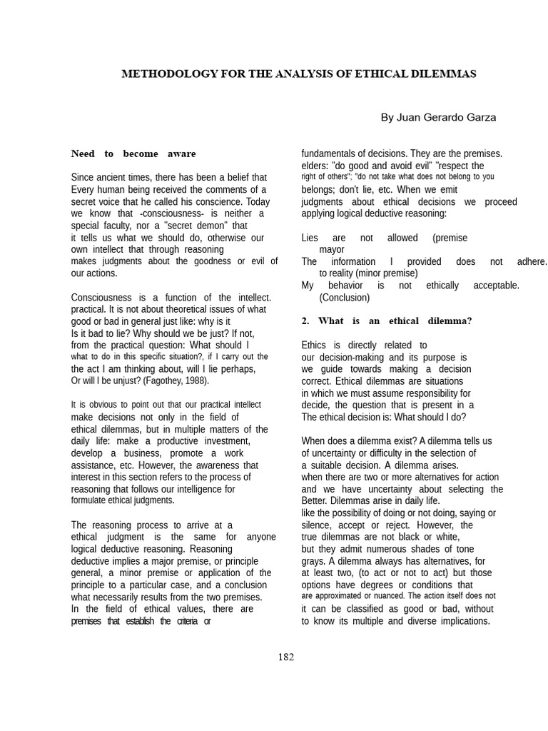 Methodologies For The Analysis of Ethical Dilemmas | PDF | Reason ...