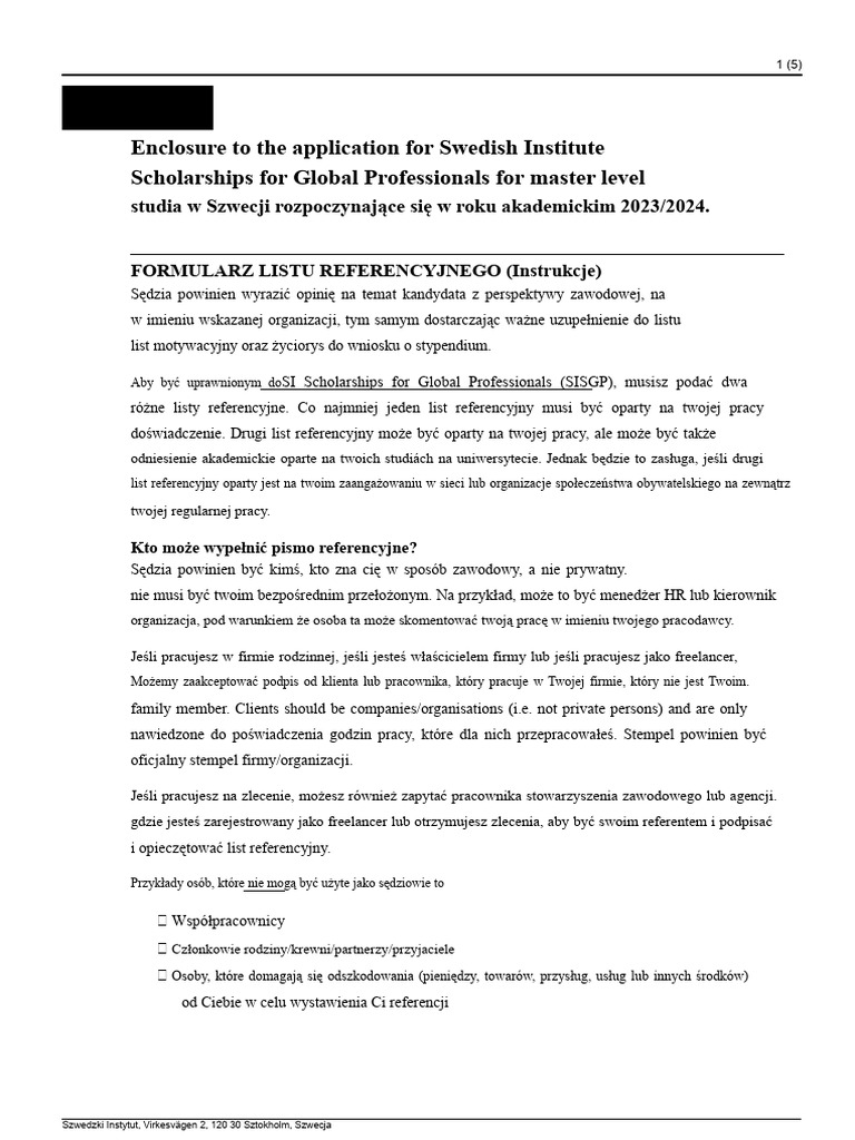 Formularz Referencji Sisgp 2023 - 2024 | PDF