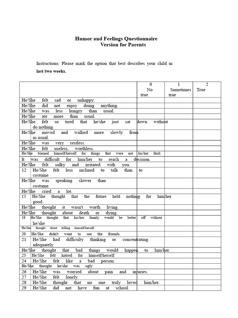 Children's Mood Scale Version For Parents | PDF | Mental Health | Emotions