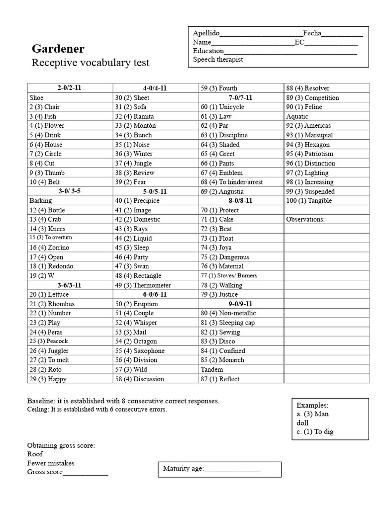 Receptive Vocabulary Test Results | PDF