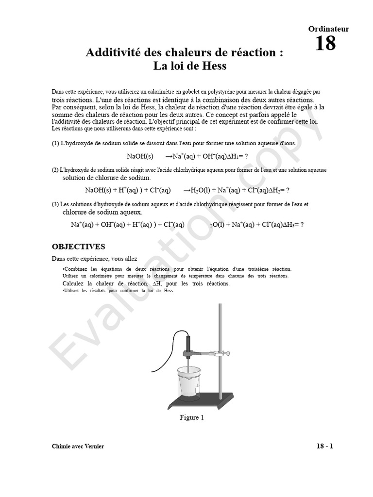Loi de Hess : Mesure des chaleurs de réaction | PDF | Hydroxyde de ...