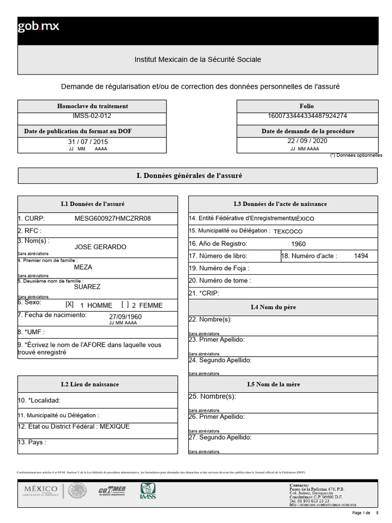 Demande de correction des données IMSS | PDF | Sécurité | Certificat de ...