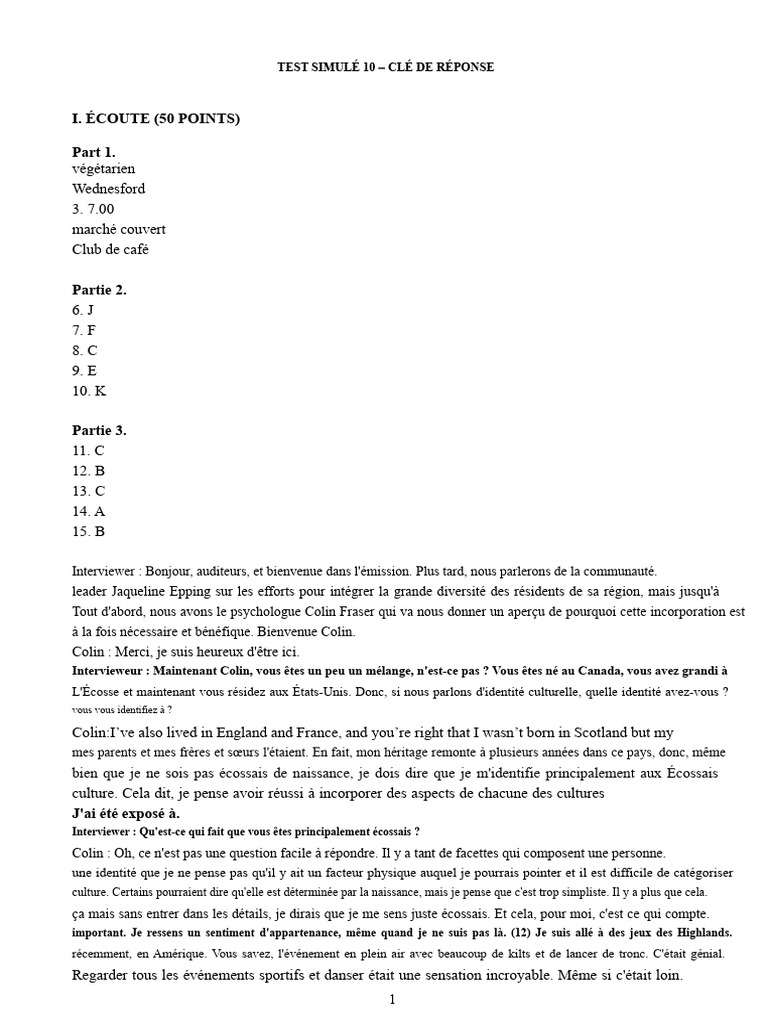 Test Simulé 10 : Clé de Réponse et Analyse | PDF | Déchets | Émotions
