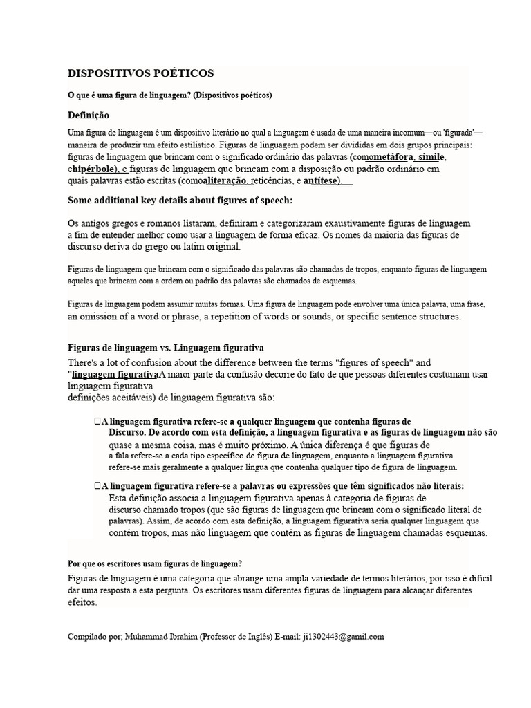 Dispositivos Poéticos e Figuras de Linguagem | PDF | Ironia | Poesia