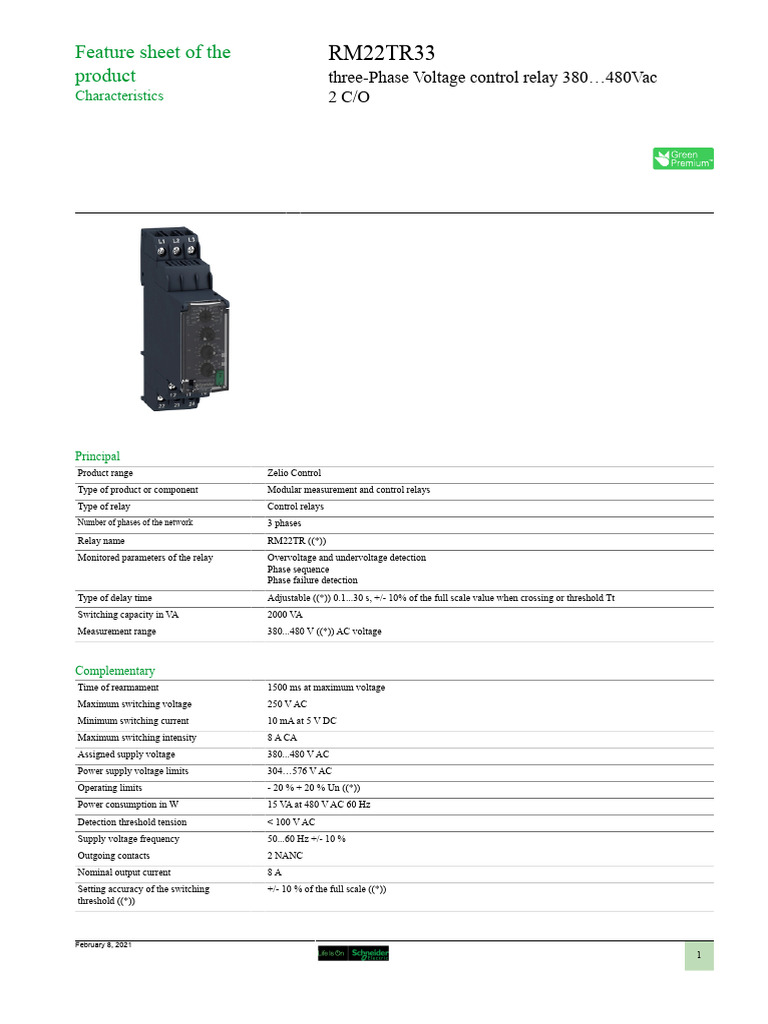 RM22TR33 Three-Phase Voltage Relay | PDF | Relay | Alternating Current