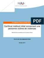 Santé pub 2011.10 Certificat médical initial concernant une personne victime de violences