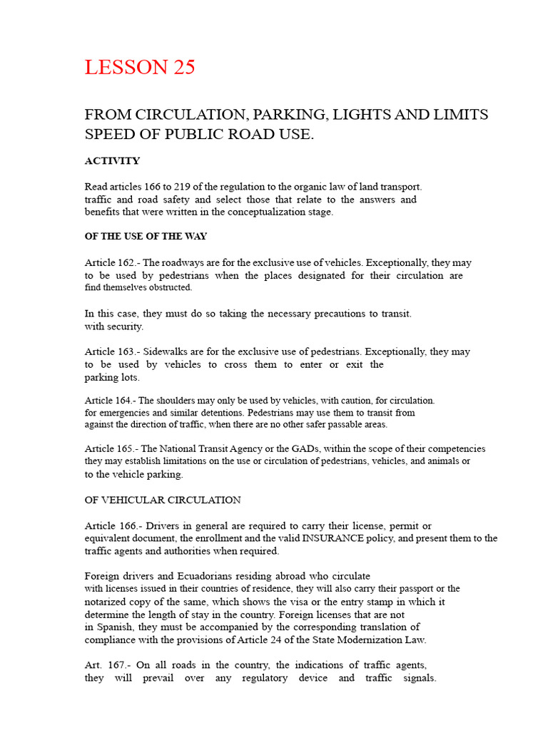 Road Use Regulations and Safety Guidelines | PDF | Traffic ...