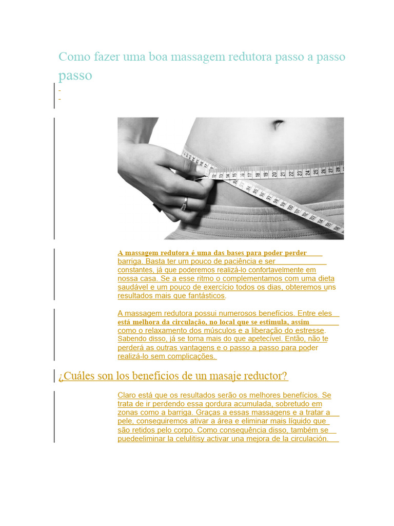 Como Fazer Uma Boa Massagem Redutora Passo A Passo | PDF | Massagem ...