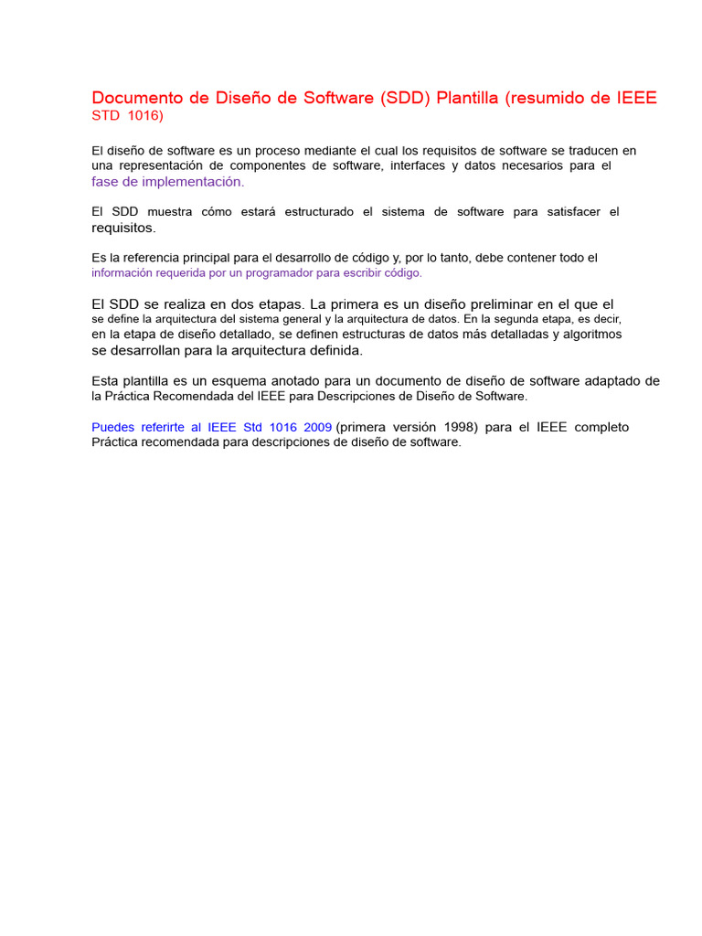Plantilla SDD para Diseño de Software | PDF | Software | Ingeniería de ...