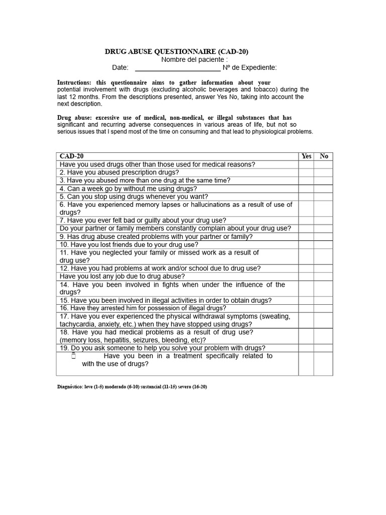 Drug Abuse Questionnaire (CAD-20) | PDF