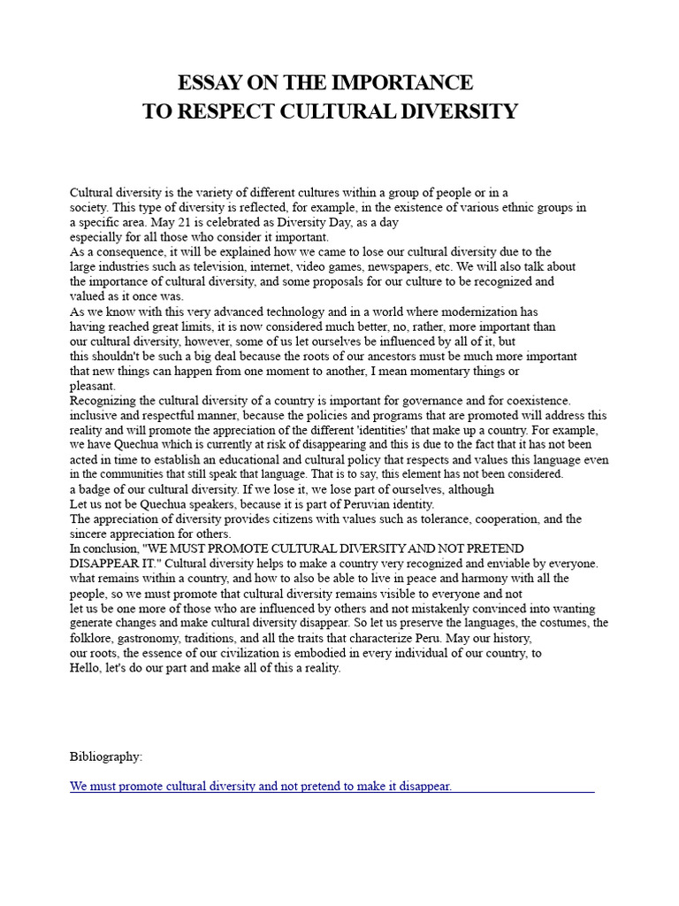 Essay On The Importance of Respecting Cultural Diversity | PDF ...
