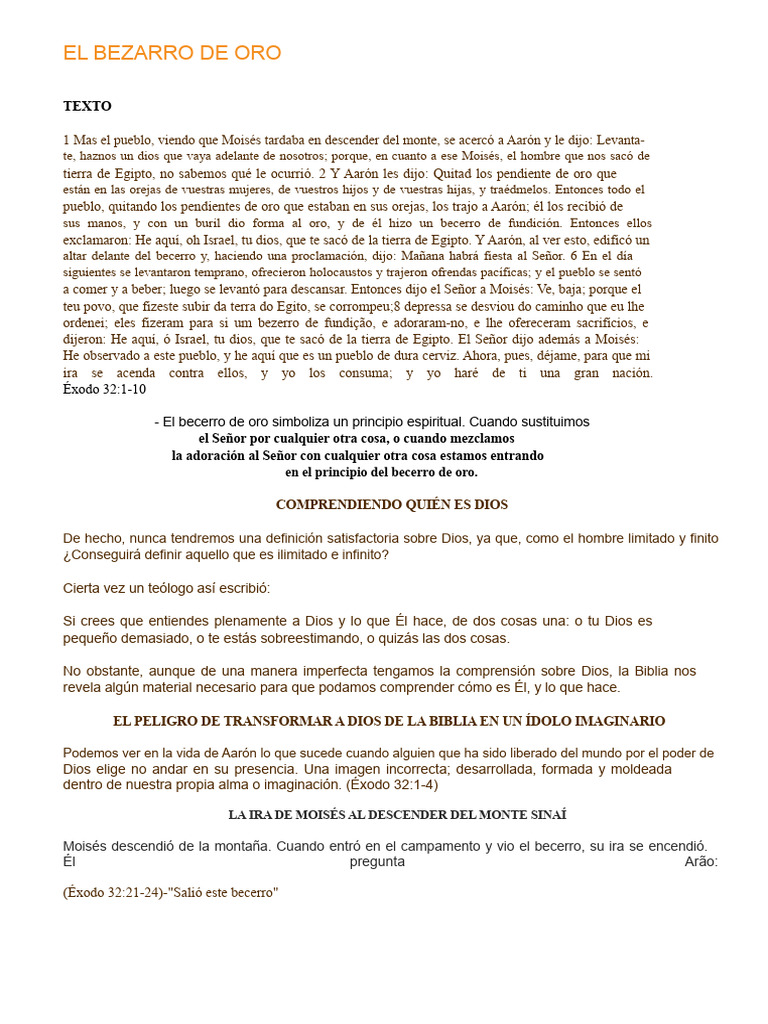 El Peligro del Becerro de Oro en la Fe | PDF | Moisés | Libro del éxodo