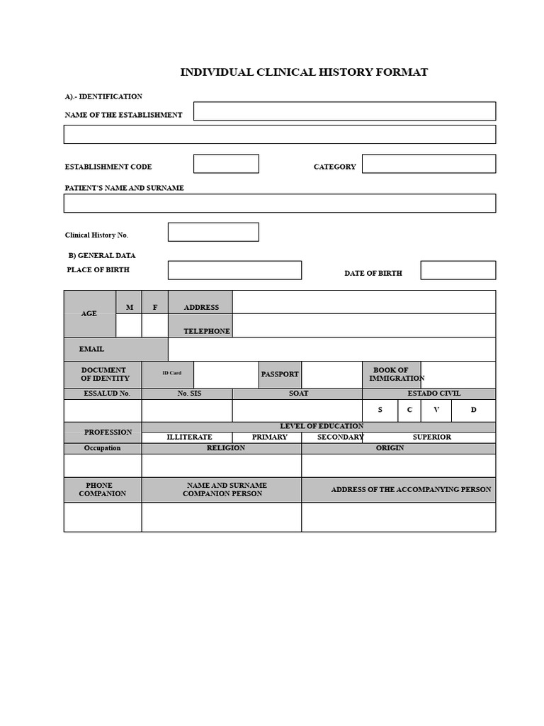 Individual Clinical History Format | PDF | Medical Diagnosis | Identity ...