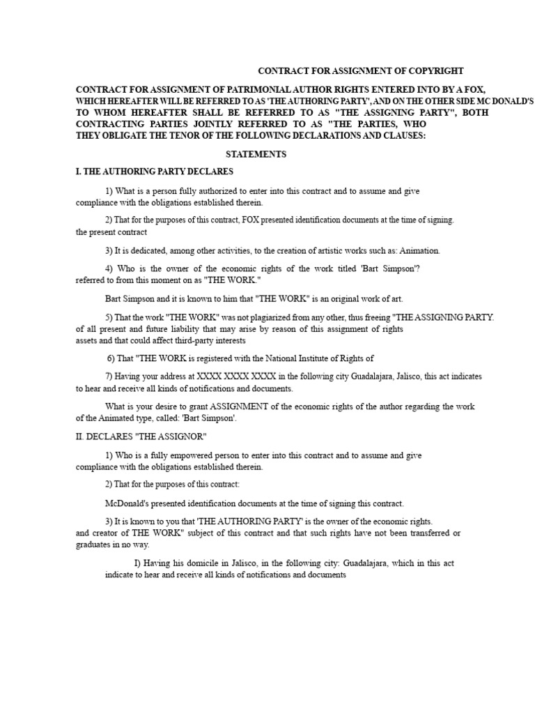 Copyright Assignment Agreement | PDF | Copyright | Assignment (Law)