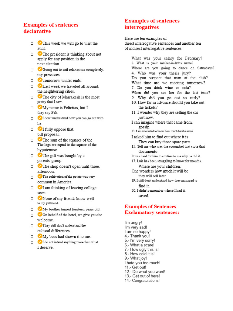 Examples of Sentence Types Explained | PDF