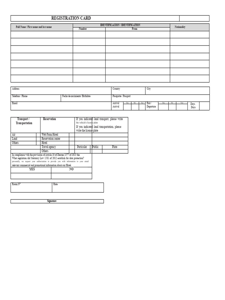 Hotel Registration and Contract Form | PDF | Insurance | Negligence