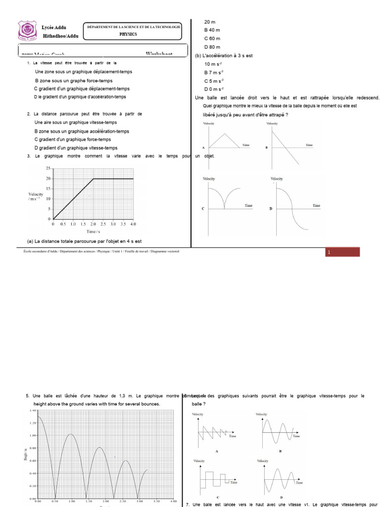 Feuille de travail sur les graphiques de mouvement | PDF | Vitesse ...