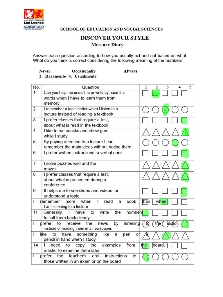 Unit 3. Resource 7. Discover Your Style Questionnaire. | PDF | Learning ...