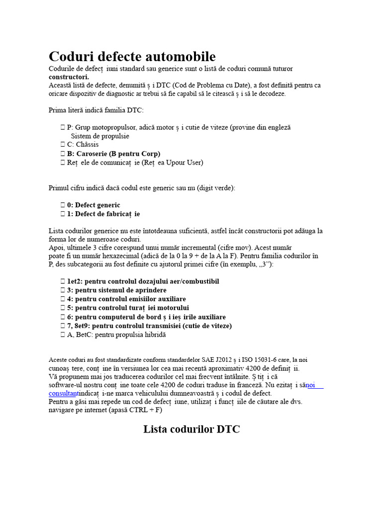 Coduri de Defecte Auto | PDF