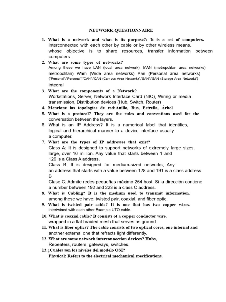 Comprehensive Network Questionnaire Guide | PDF | Computer Network ...