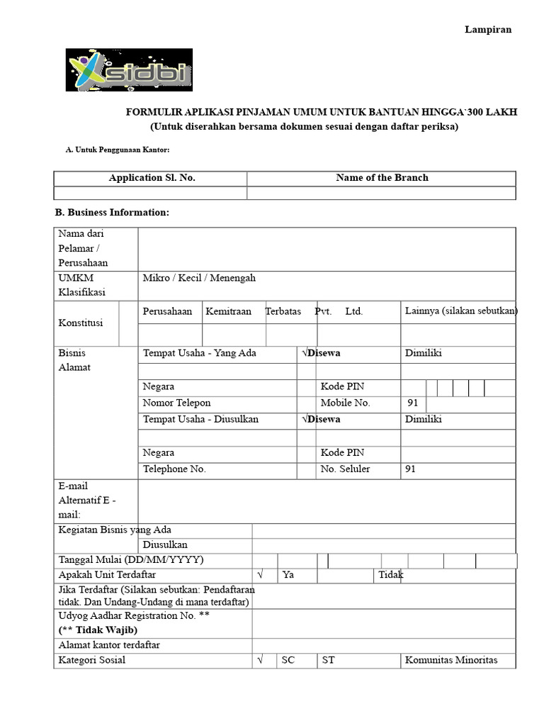 Lampiran - Formulir Permohonan Pinjaman Umum Dengan Format I, II Dan ...