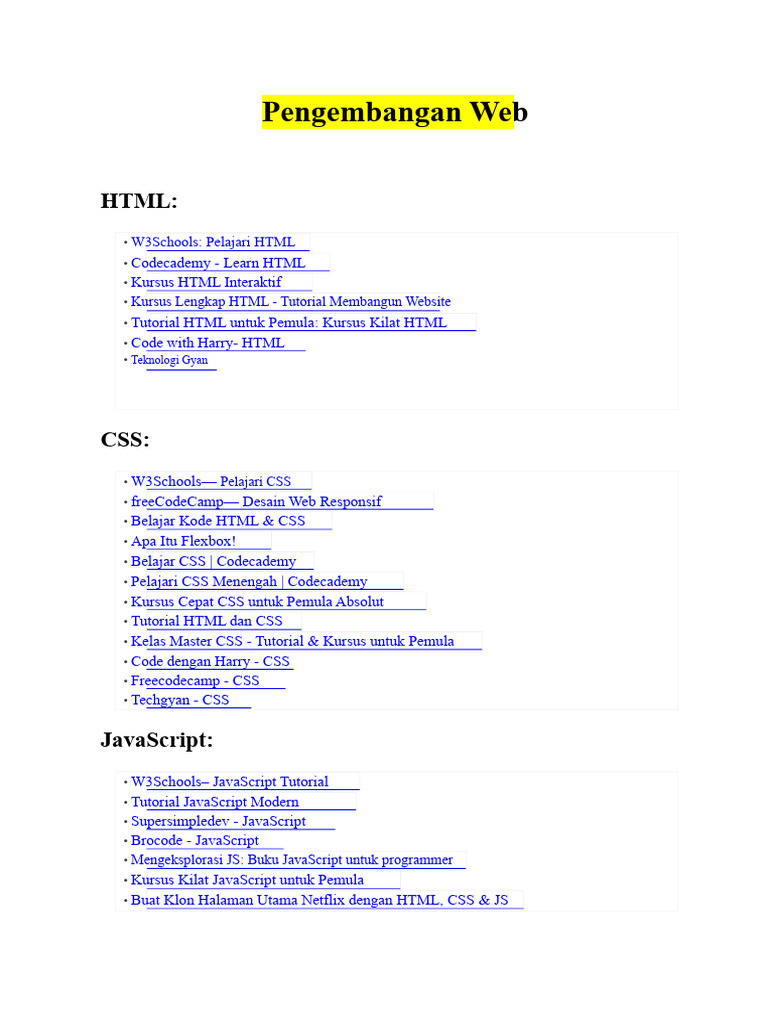 Panduan Lengkap Belajar Web Development | PDF