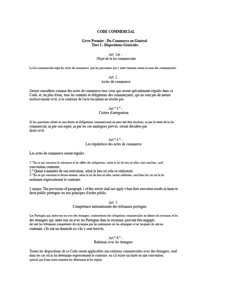 Dispositions Générales du Code Commercial | PDF | Loi | Commerce