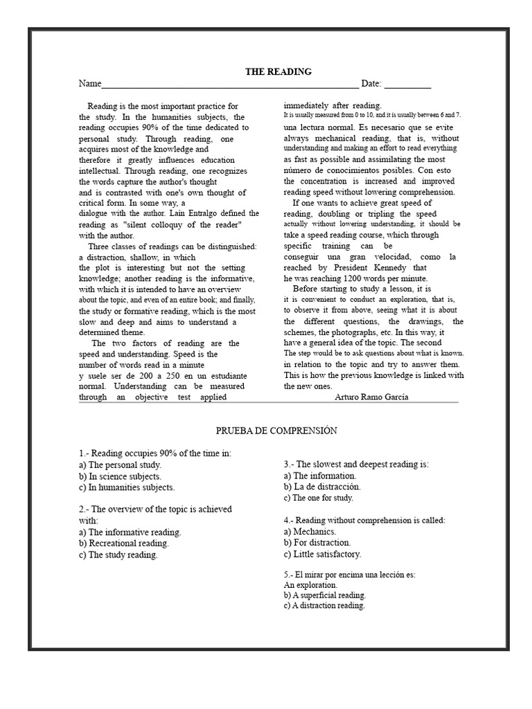 The Reading | PDF | Reading Comprehension | Cognitive Science