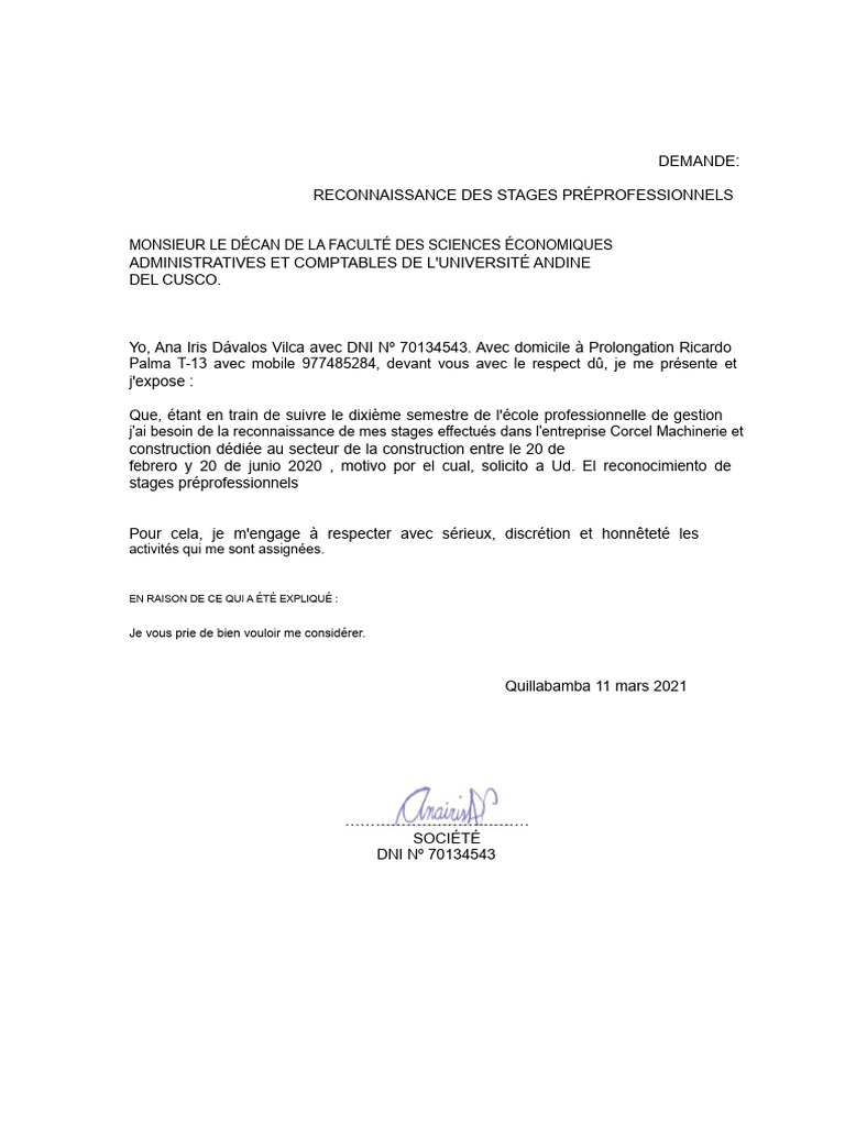 Demande de reconnaissance de stage | PDF