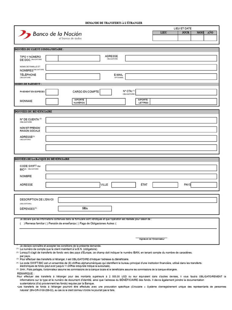 Demande de Transfert d'Argent Étranger | PDF | Banques | Virement bancaire
